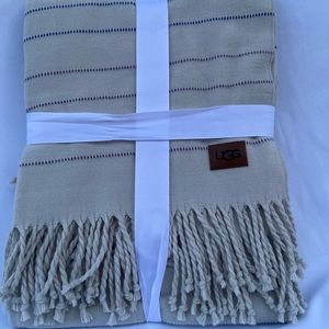 UGG Throw Blanket 50"x70” Oysters Multi w/ Dotted Stripes and Twisted Fringed